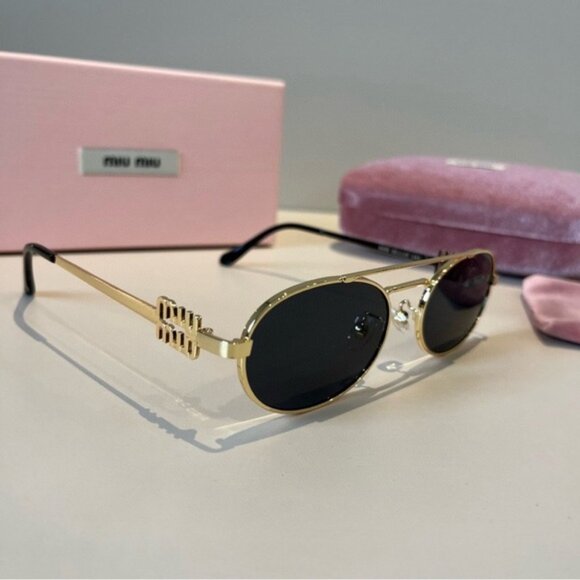 Miu Miu Gold and Black Sunglasses main image 5